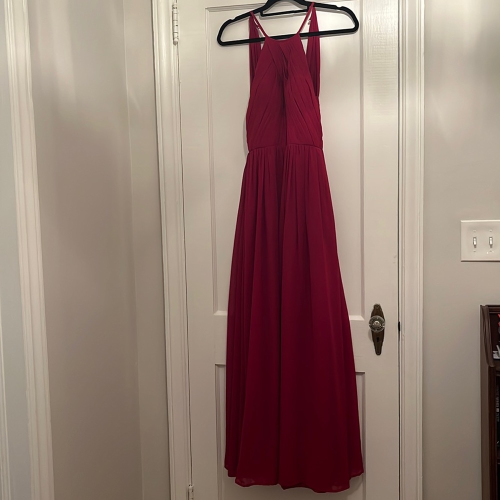 JJ’s House floor length A-line chiffon Bridesmaid dress, burgundy. Size 2